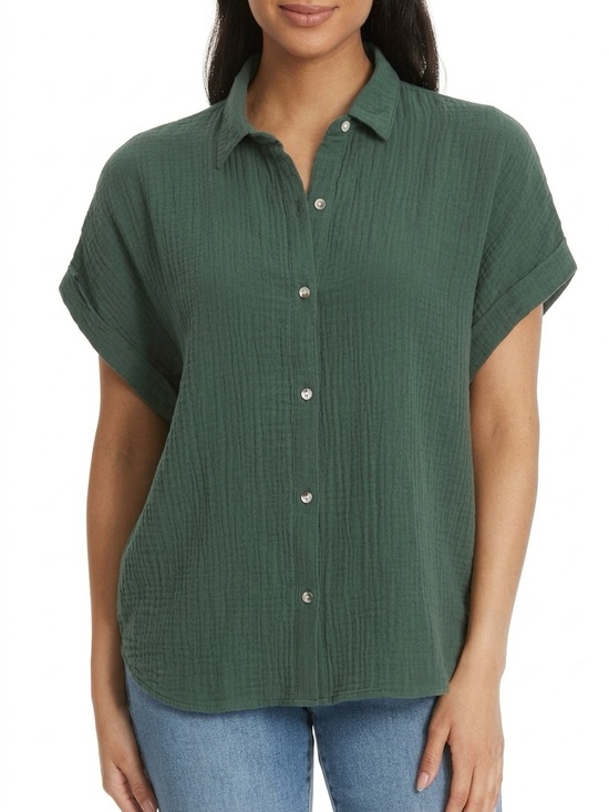 Jessica Simpson Tops - Jessica Simpson Green Cotton Gauze Short Sleeve Blouse Top Size M NWT